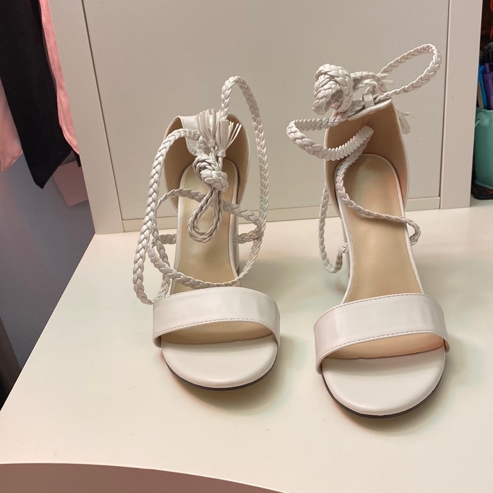 White lace up heel